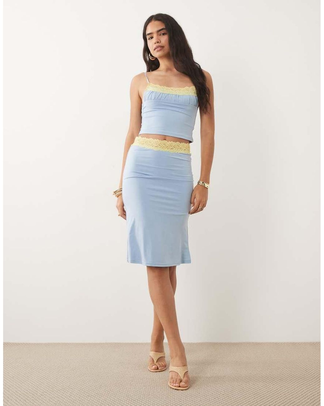 Tiger Mist Blue Parisa Butter Touch Slinky Contrast Lace Cami Top