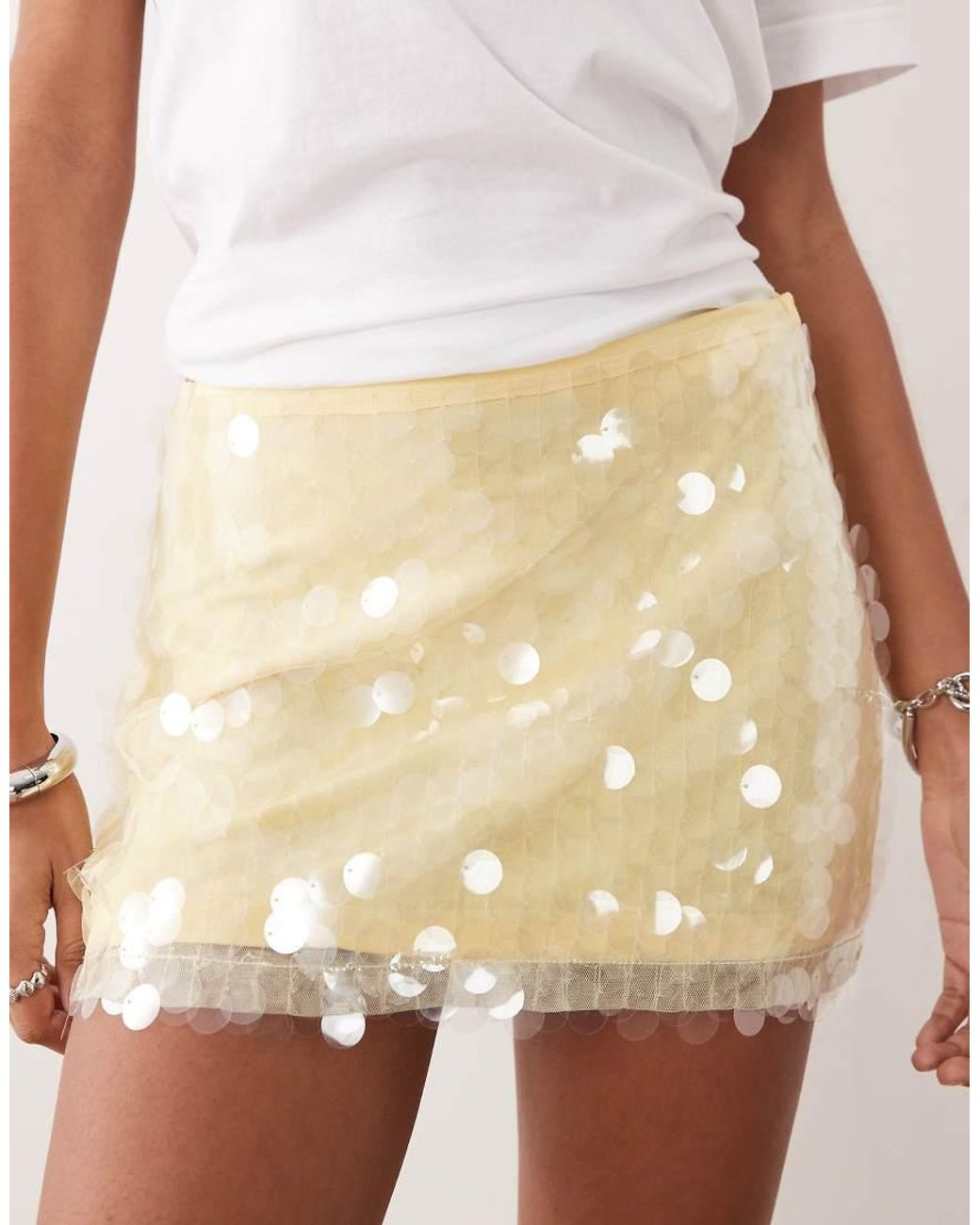 SNDY'S Natural Disc Sequin Mini Skirt