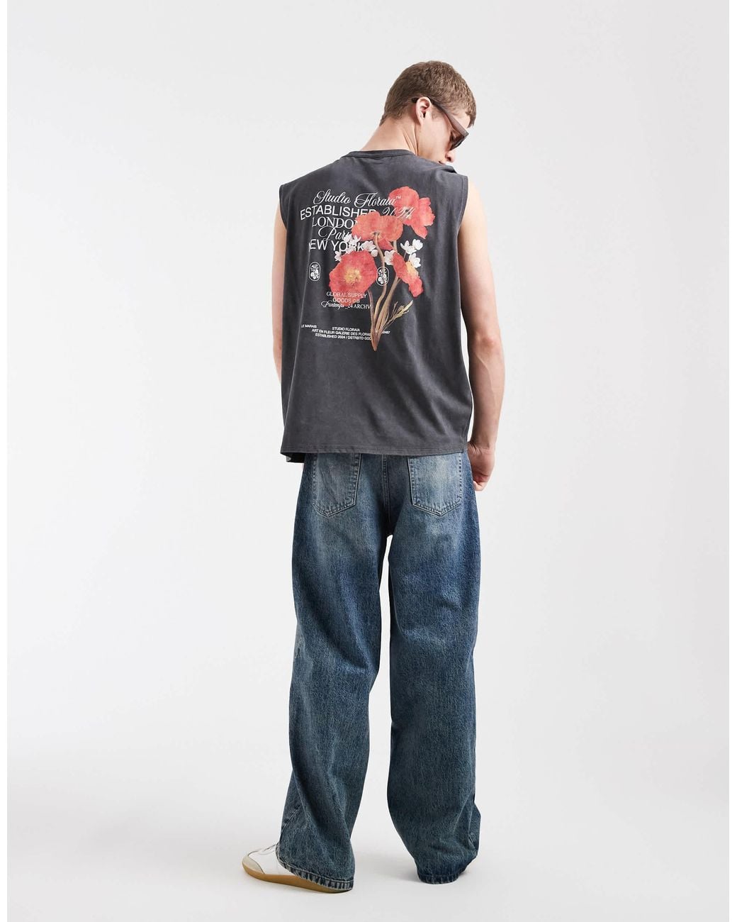 ASOS Gray Oversized Tank With Floral Graphic for men