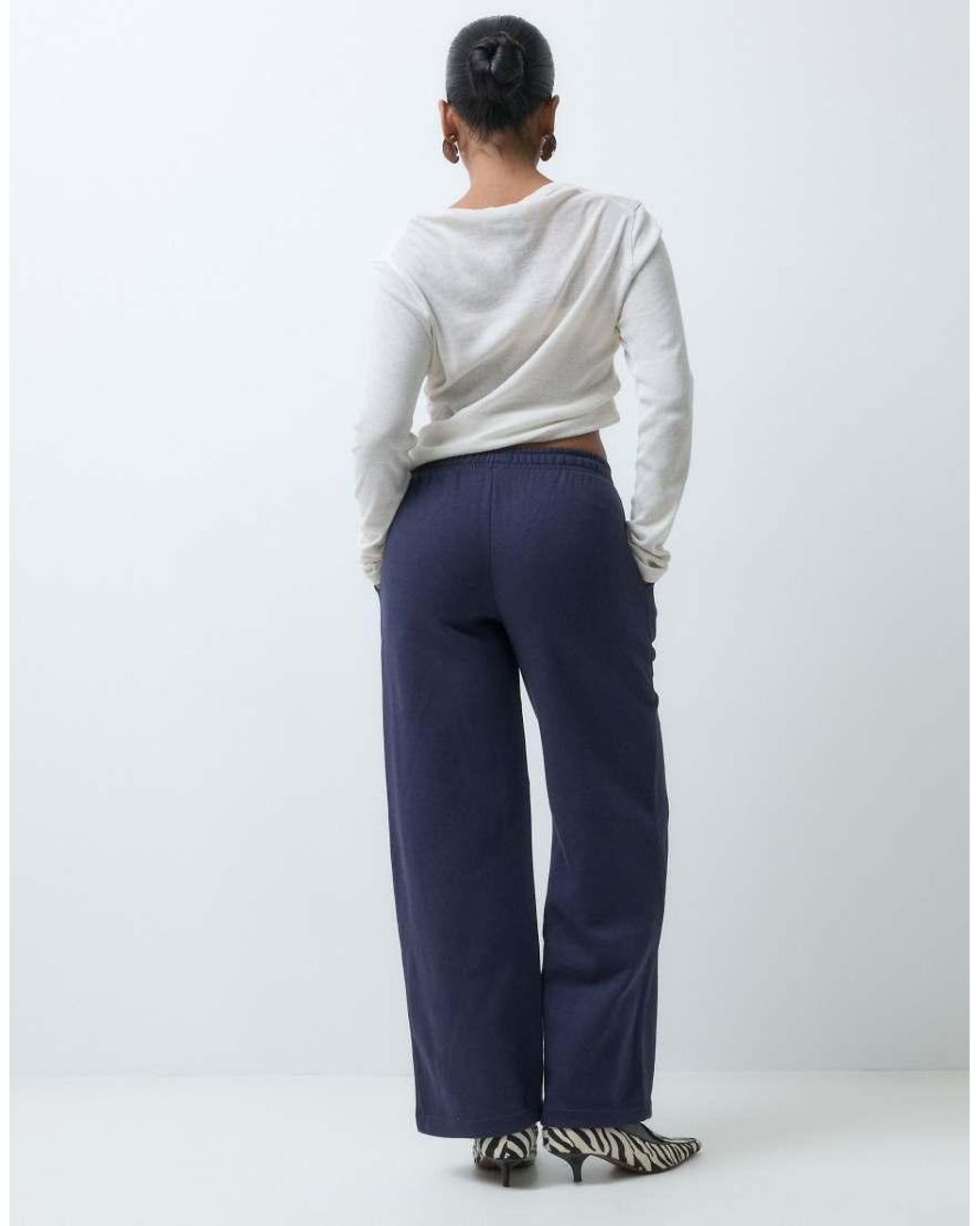 ASOS Blue Asos Design Petite Wide Leg Brushback jogger