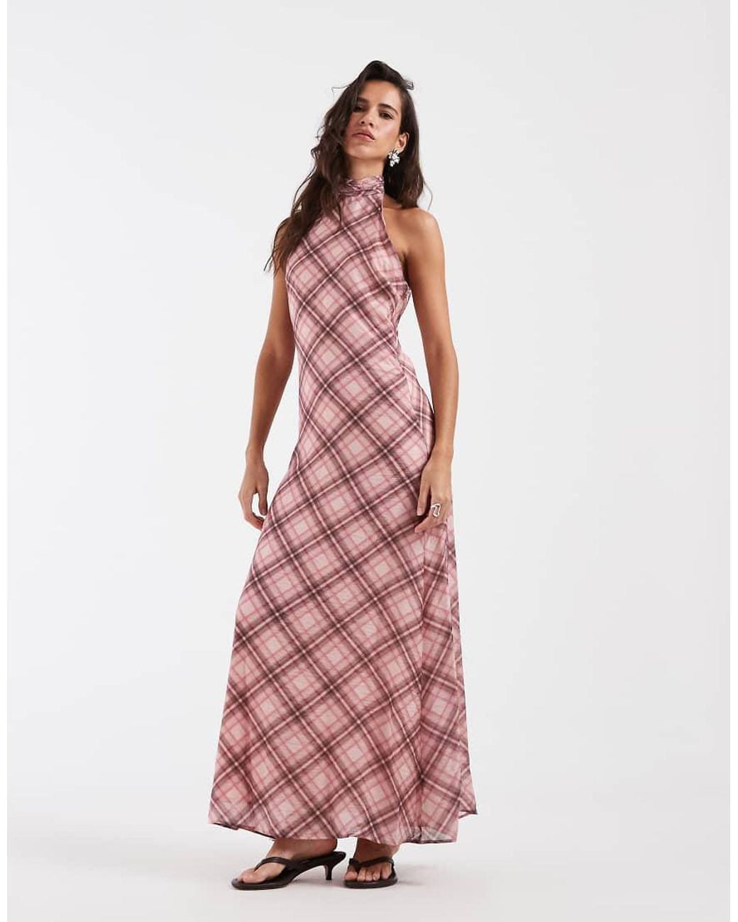 ASOS Pink Chiffon High Neck Halter Maxi Dress
