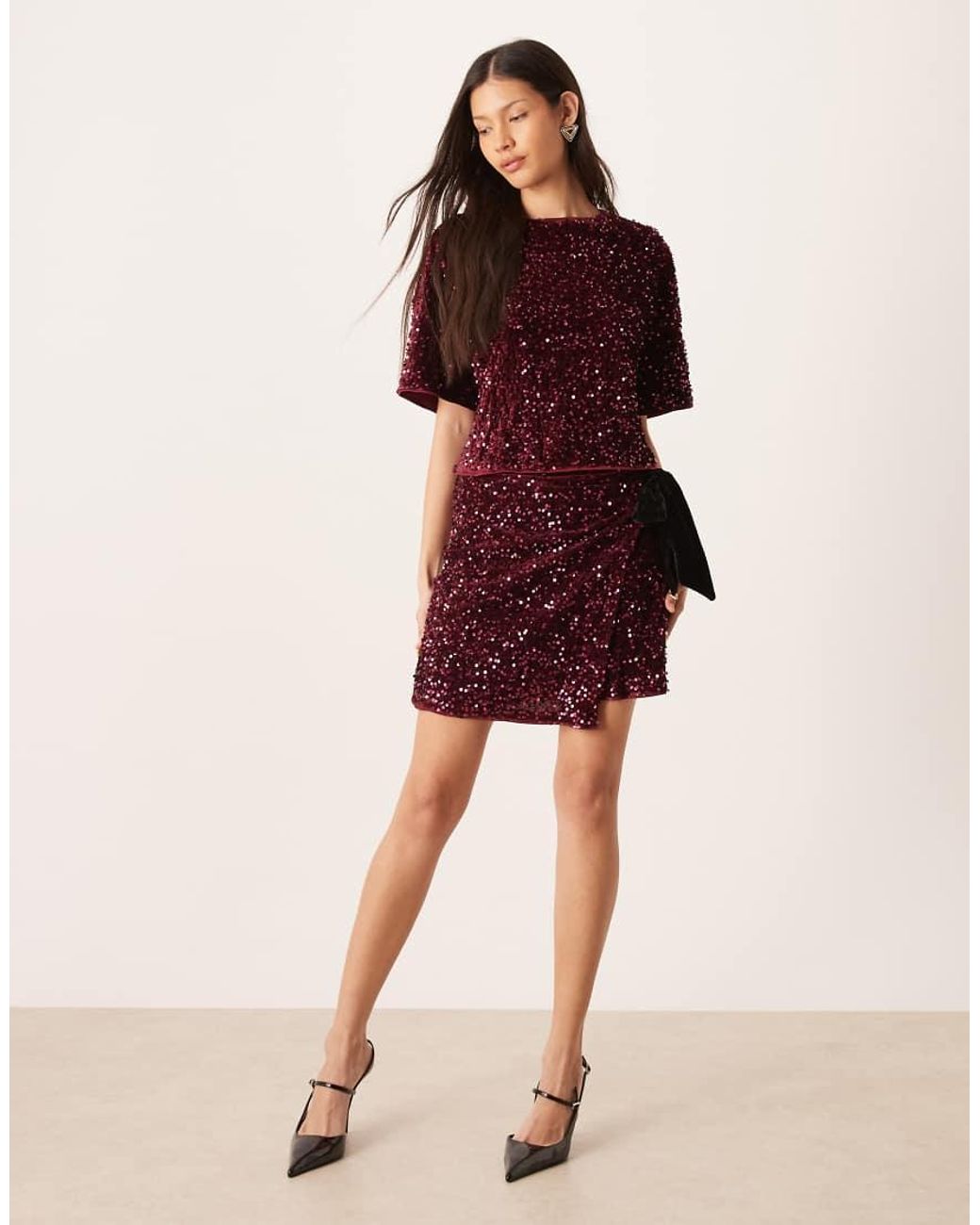 ASOS Red Velvet Sequin Short Sleeve Tee