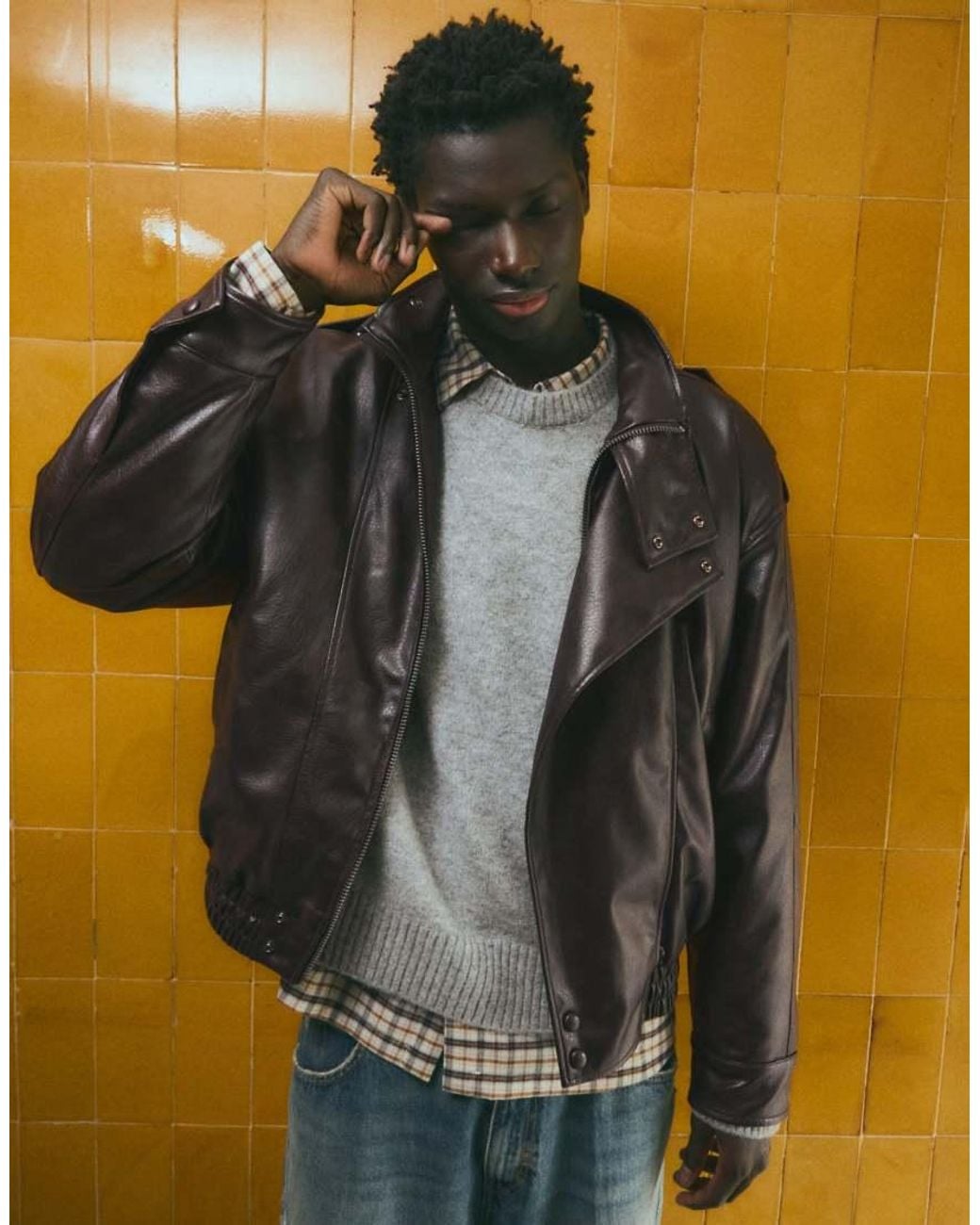 Bershka Metallic Leather Effect Jacket for men