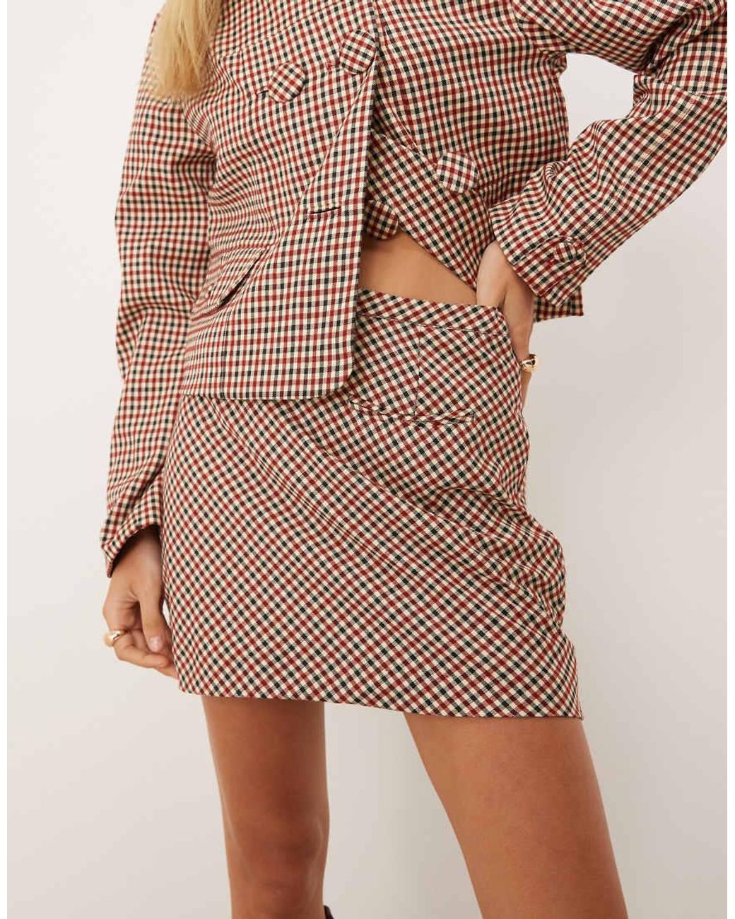 House Of Sunny Natural Marie Check A-line Mini Skirt