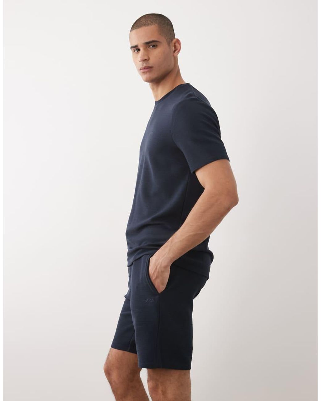Boss Blue Rib Co-ord Lounge Shorts for men