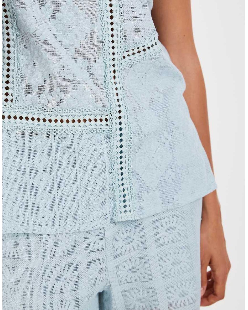 Object Blue Sleeveless Crochet And Lace Patchwork Top Co-ord