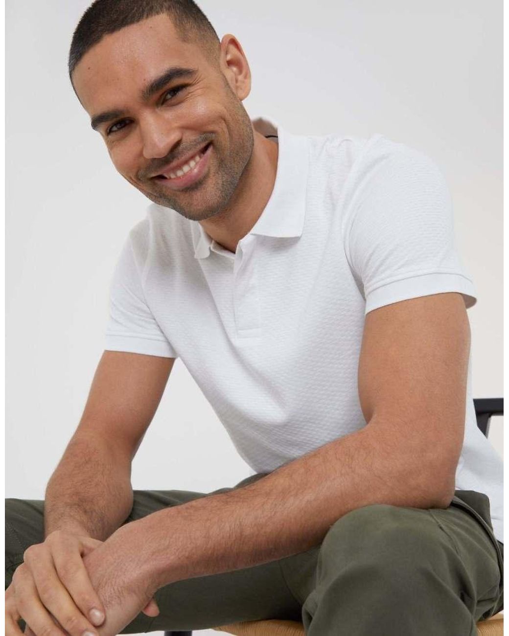 Threadbare White Textured Cotton Rich Polo Shirt for men