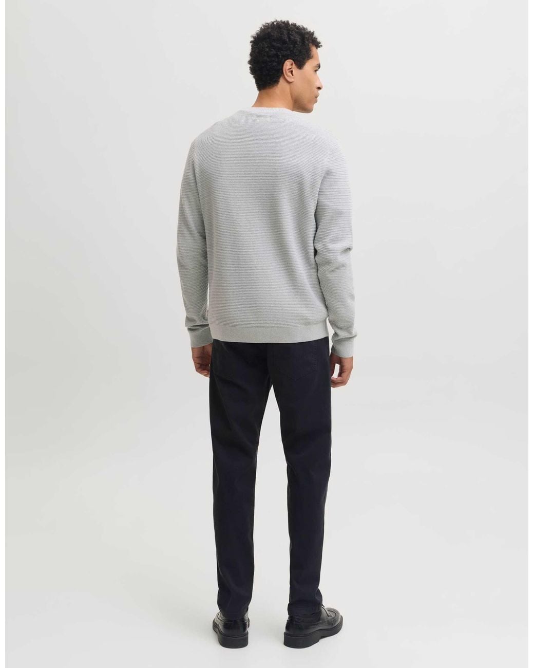 Jack & Jones Riley gerippter strickpullover mit rundhalsausschnitt in Gray für Herren