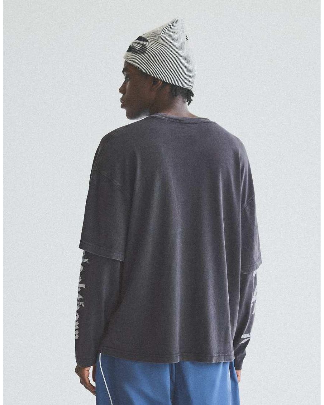 Bershka Gray Double-sleeved Blackthorn T-shirt for men