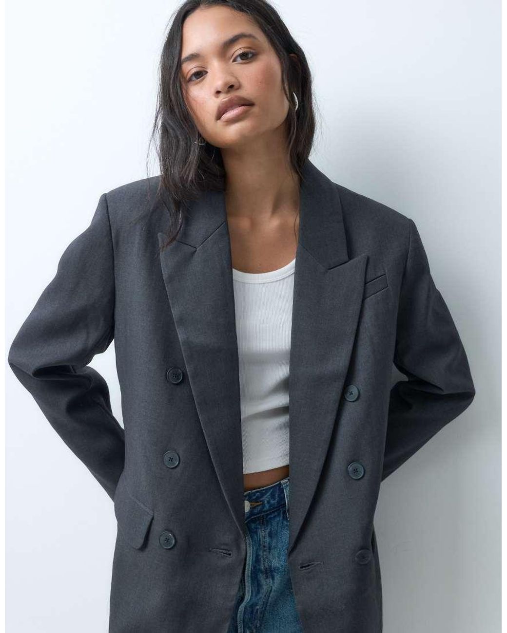 ASOS Blue Tailored Double Breasted Power Shoulder Blazer