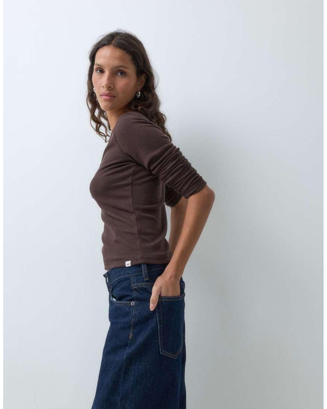 Hollister Blue Slouchy Long Sleeve Waffle Henley