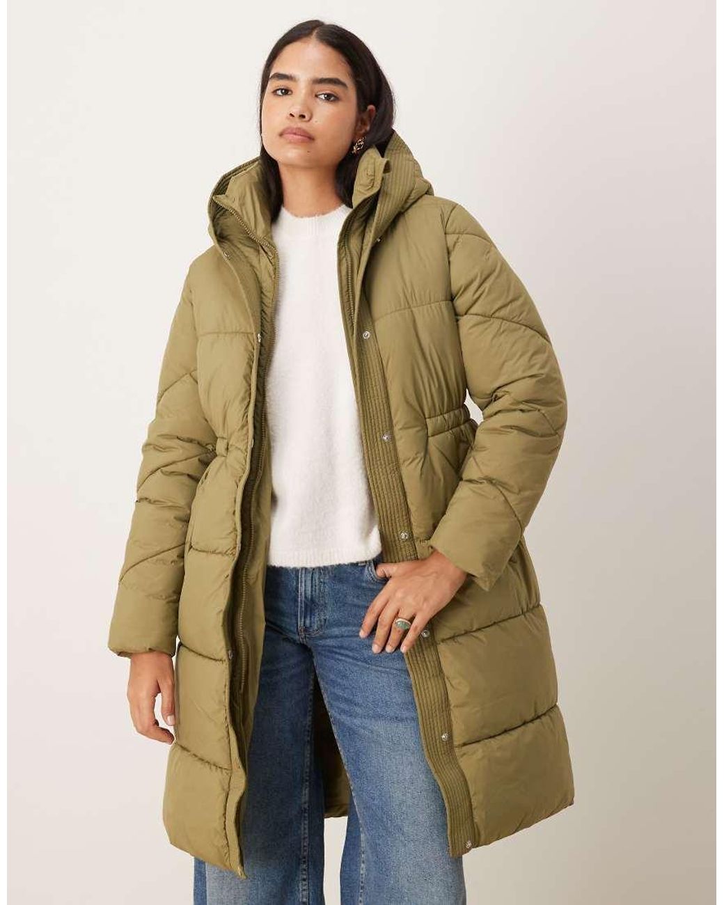 Jdy Natural Cinched Waist Longline Puffer