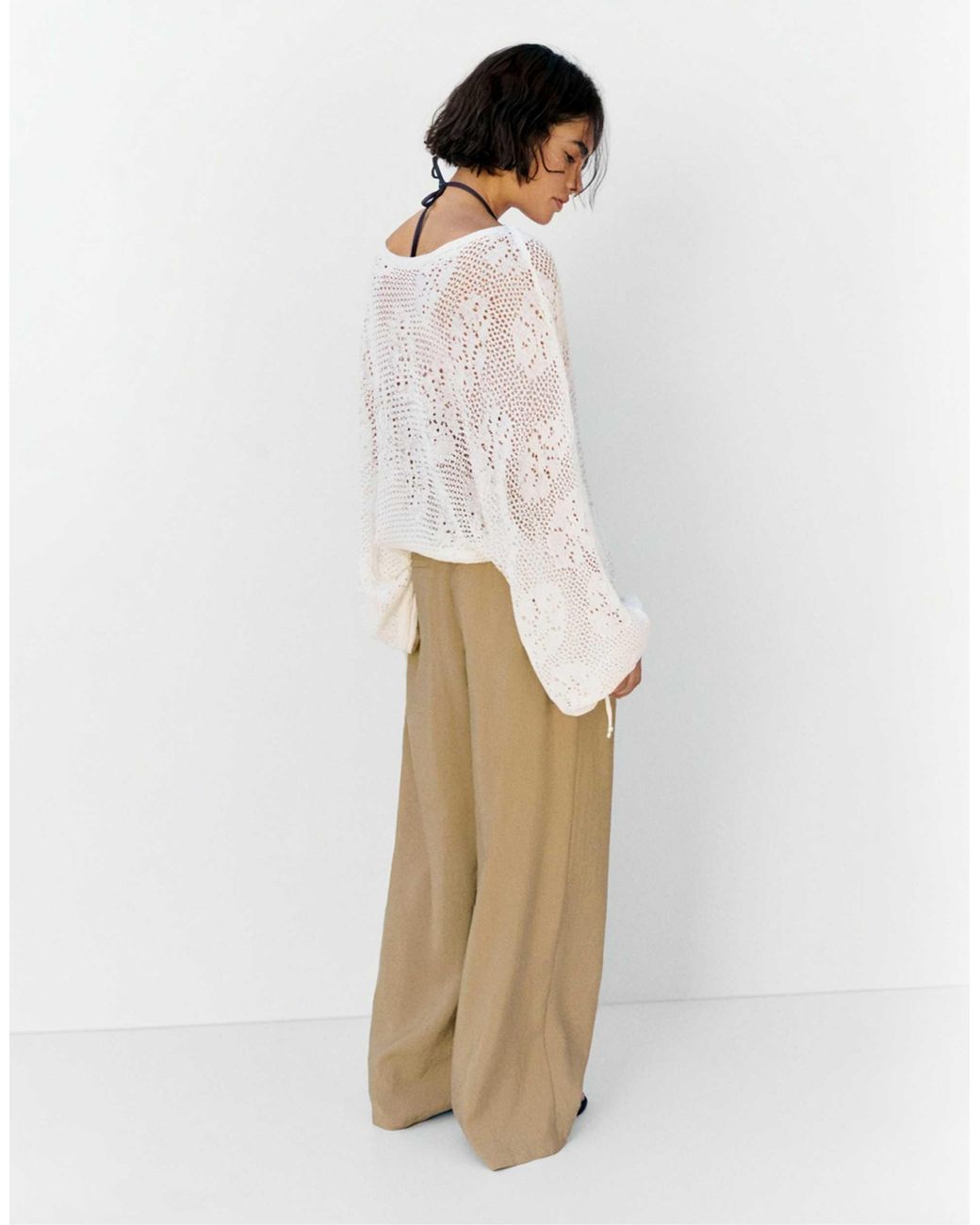 Pantalon ample à pinces - camel clair Pull&Bear en coloris White