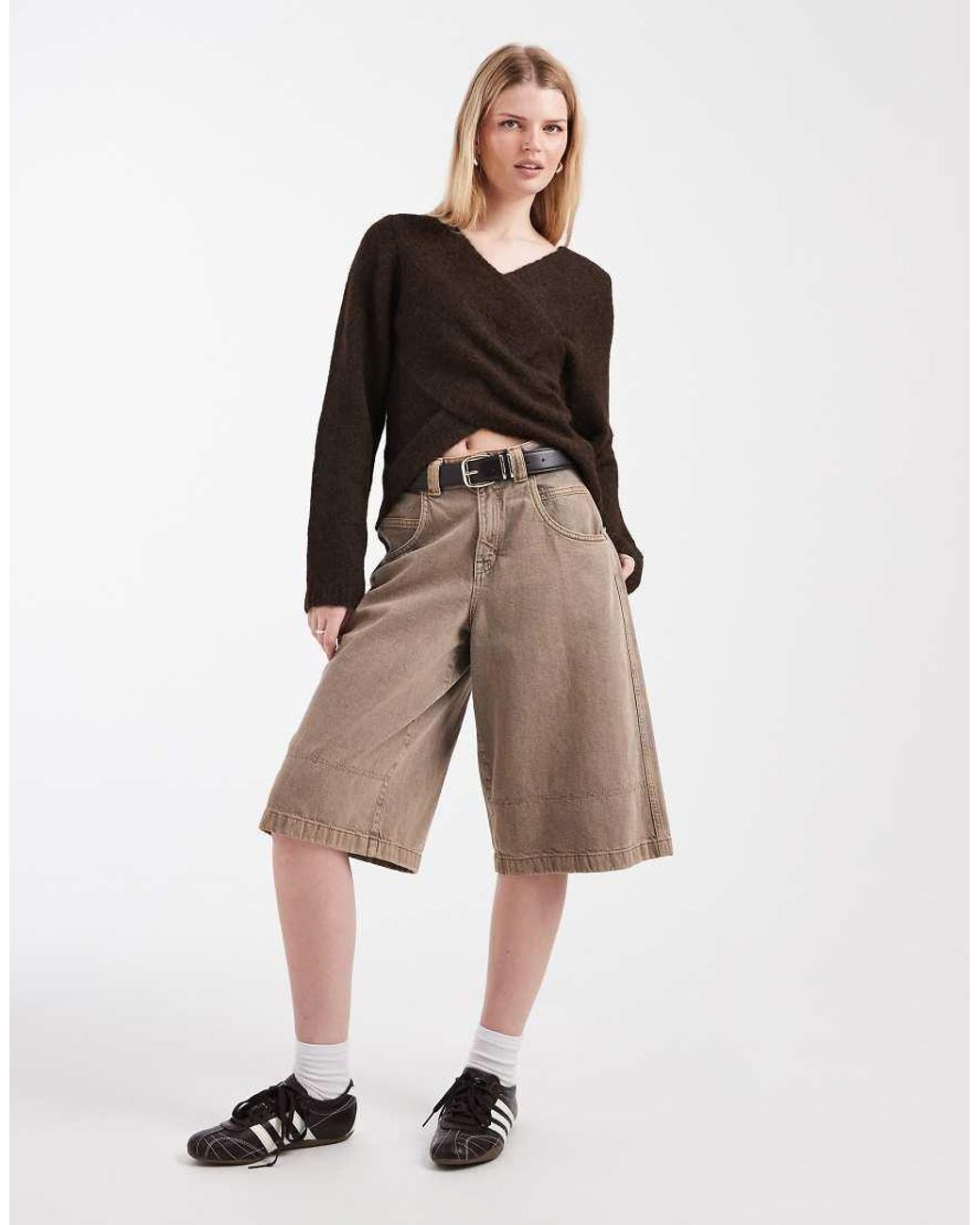 ONLY Brown Reversible Wrap Around Knit Sweater