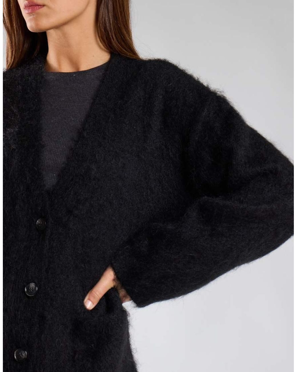 Glamorous Black Fuzzy V-Neck Cardigan