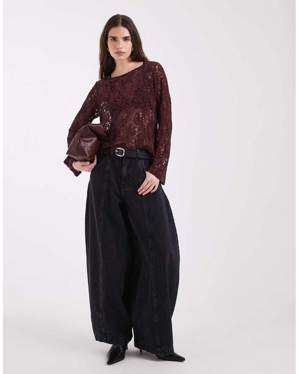 ONLY Purple Long Sleeve Lace Top With Velvet