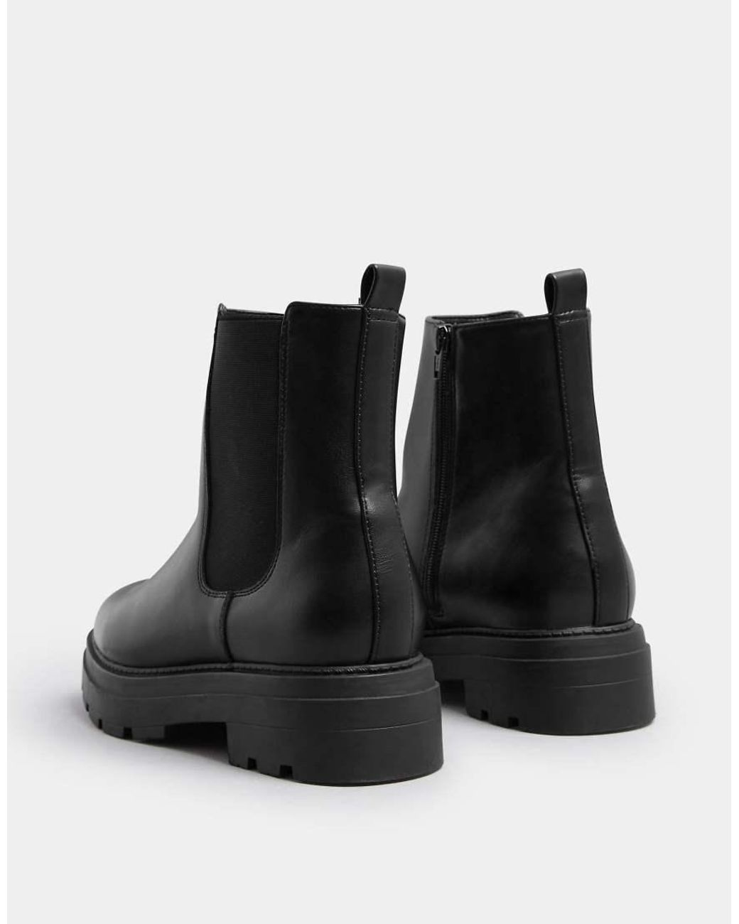 Yours Clothing Black Faux Leather Chunky Chelsea Boots