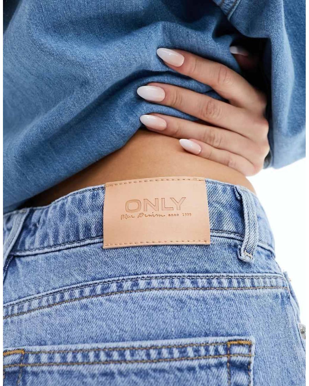 ONLY Blue Jaci Mid Rise Straight Jeans