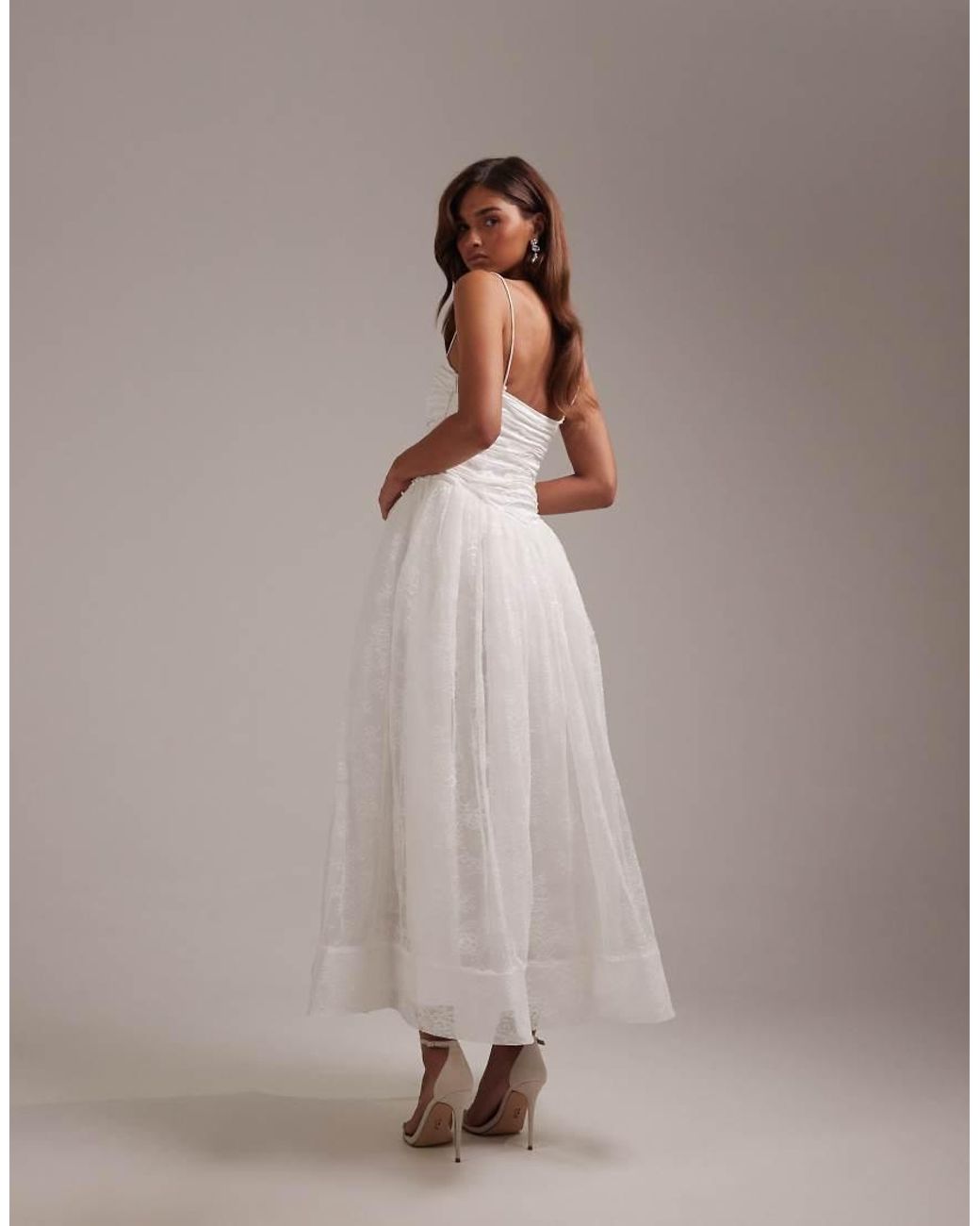 ASOS White Bridal Ruched Bust Cami Wedding Maxi Dress With Full Lace Skirt