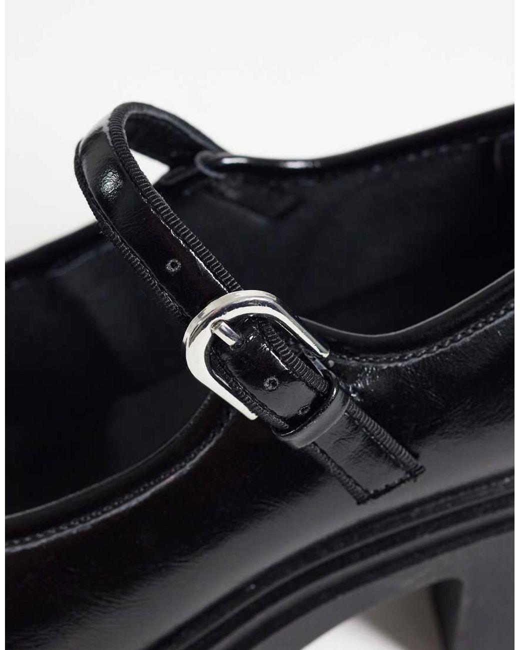 Asos Design Wide Fit Black Stable Chunky Mary Jane Mid Shoes