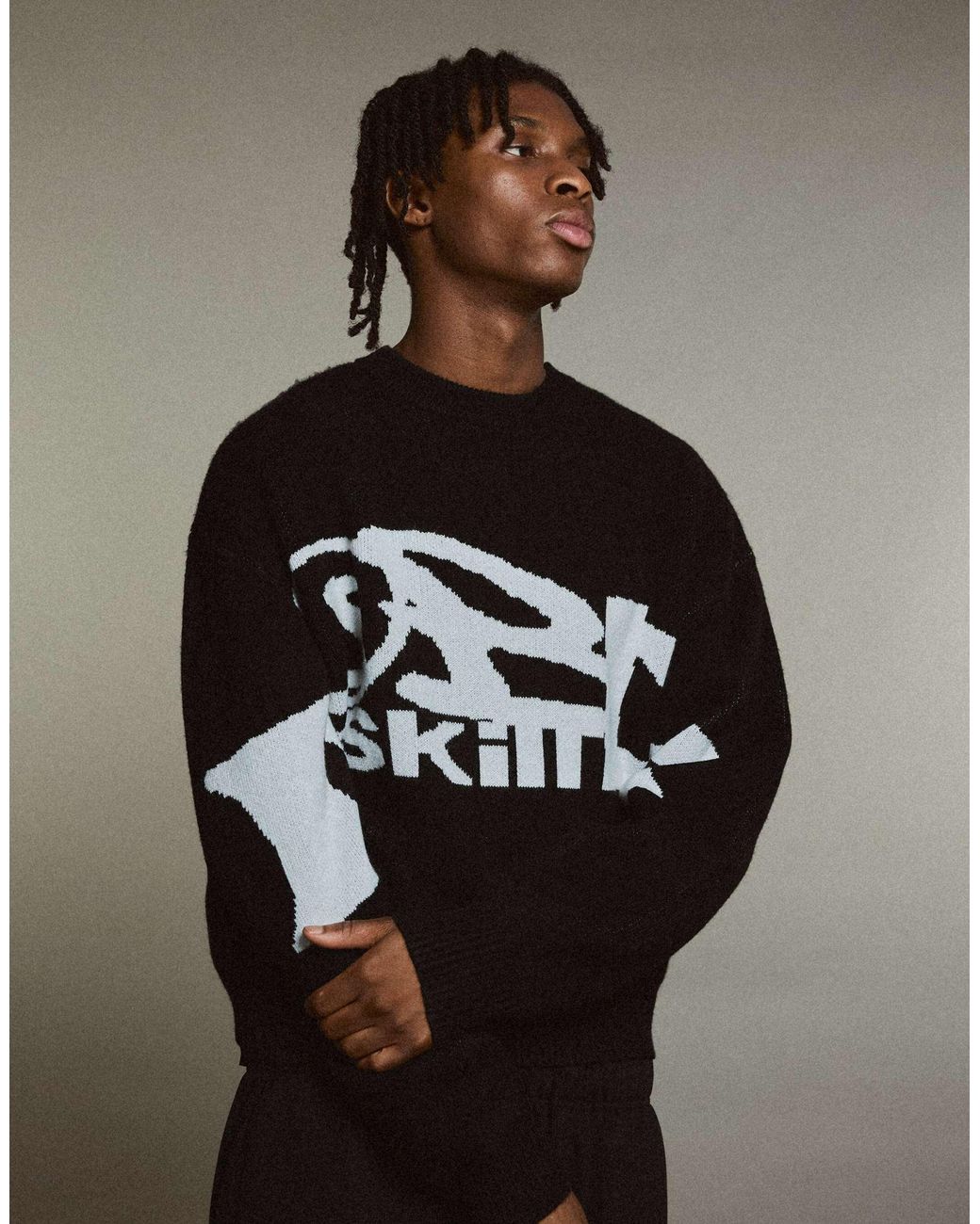 Pull jacquard graphique Bershka pour homme en coloris Black