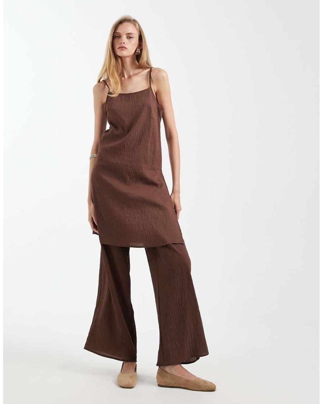 ASOS Brown Longline Crinkle Cami Top Co-ord With Split