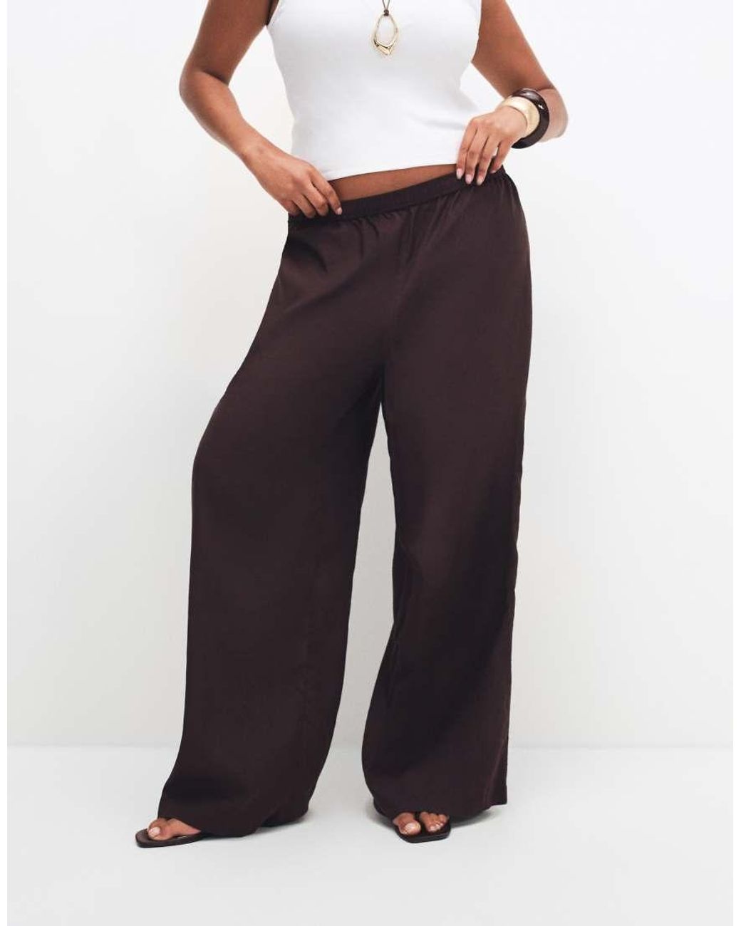 ASOS Black Asos Design Curve Sheer Beach Wide Leg Trousers With Linen