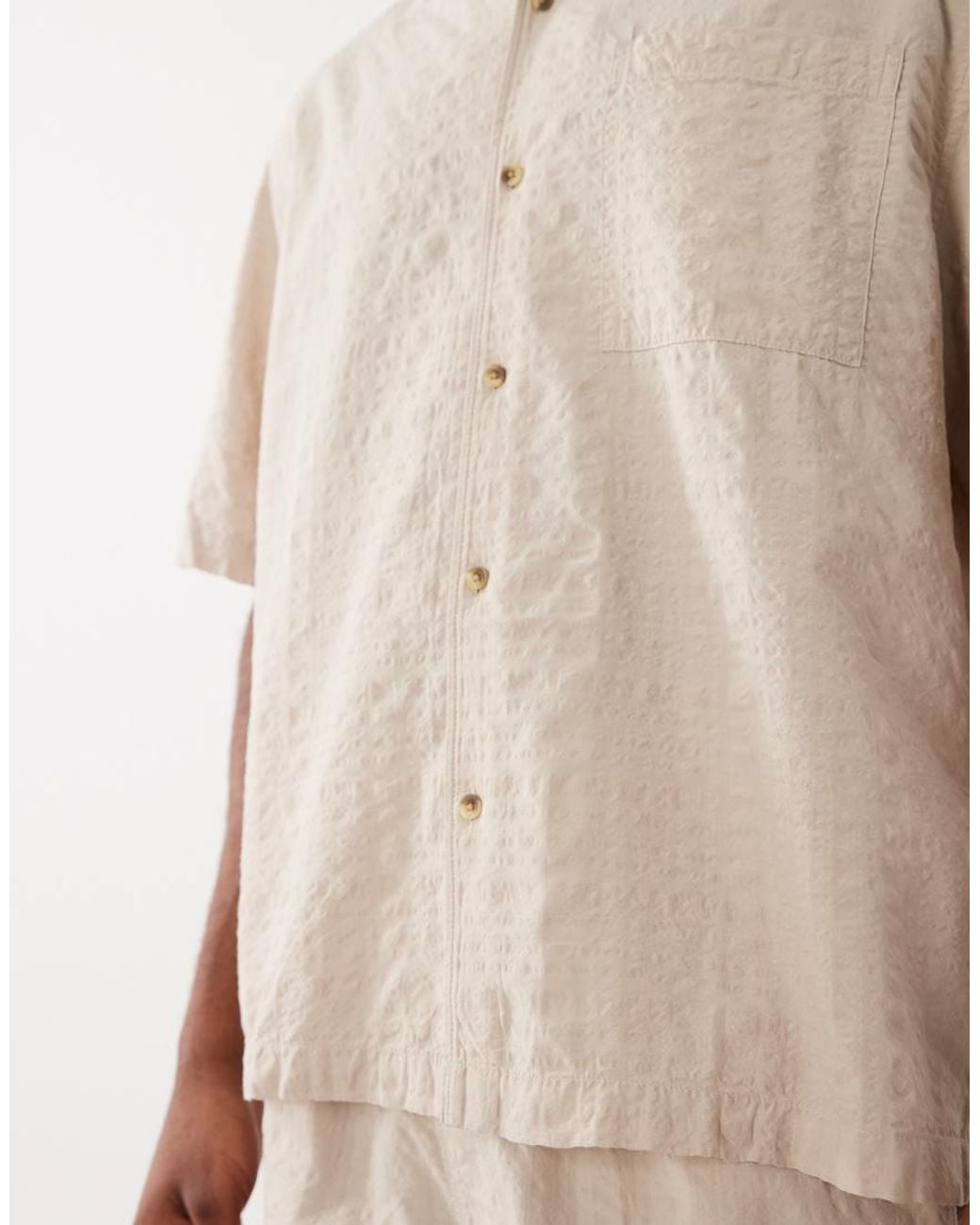 ASOS Natural Co-Ord Oversized Revere Seersucker Shirt for men
