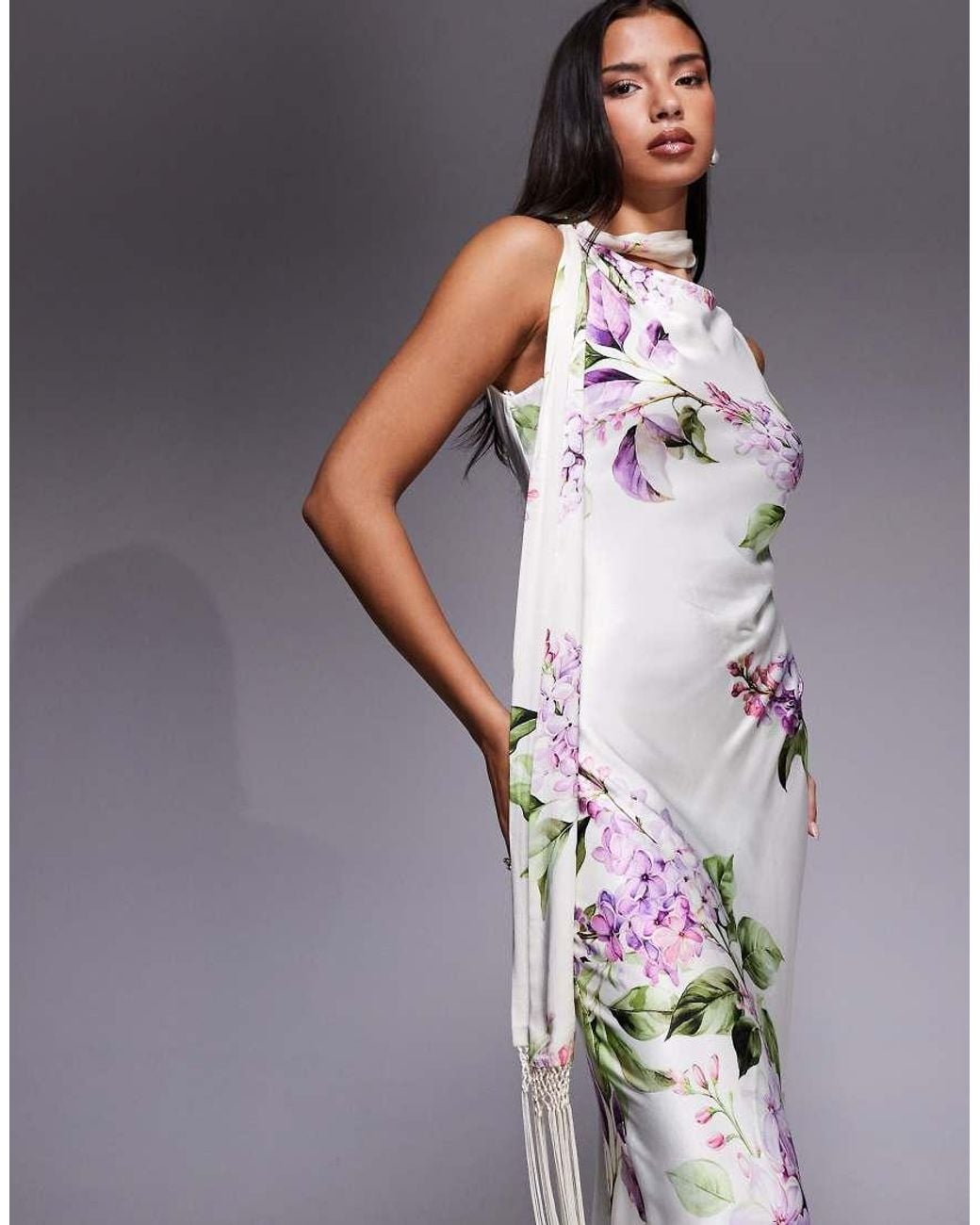 Forever New Multicolor Satin Tassel Scarf Maxi Dress