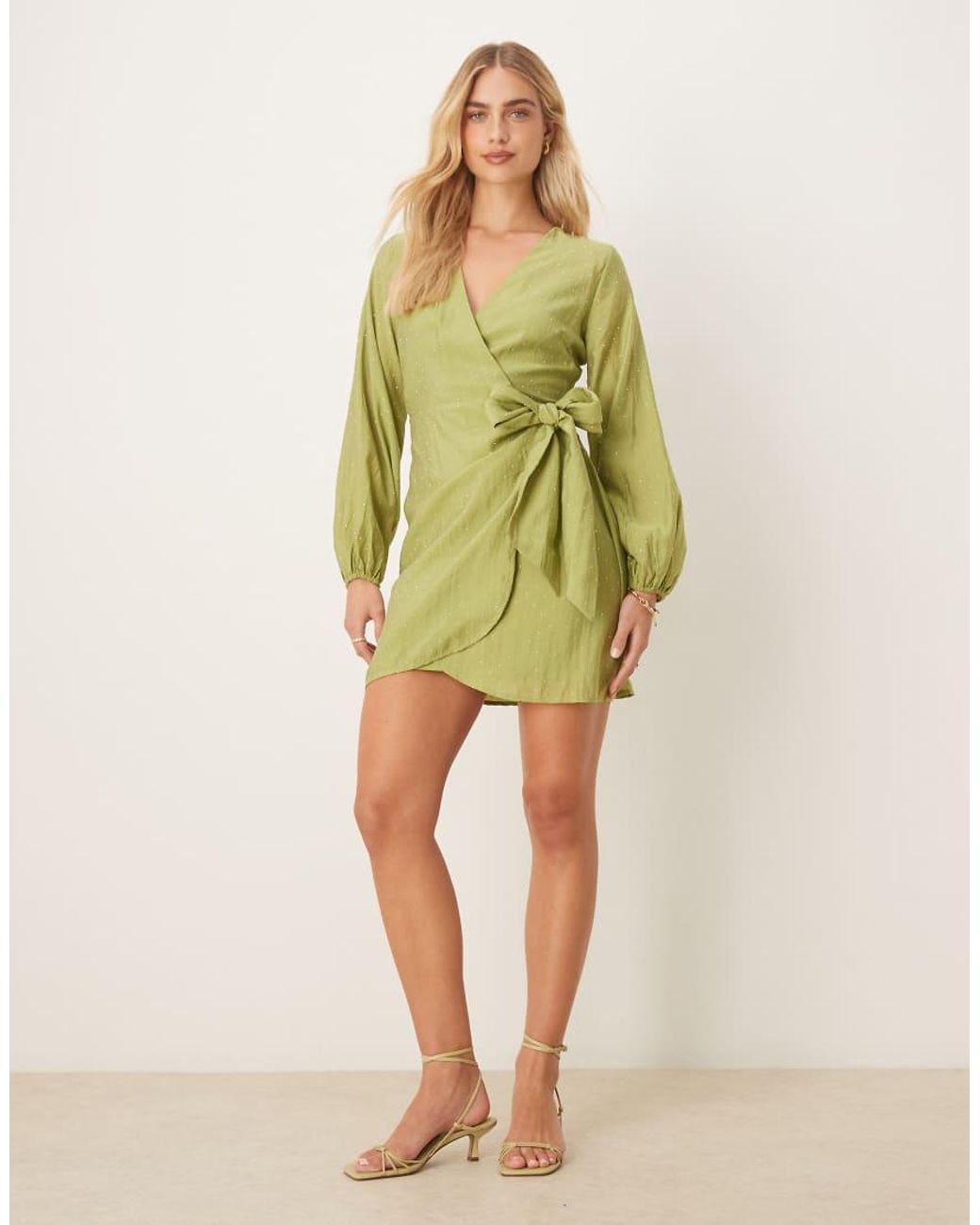 Never Fully Dressed Green Hotfix Wrap Mini Dress