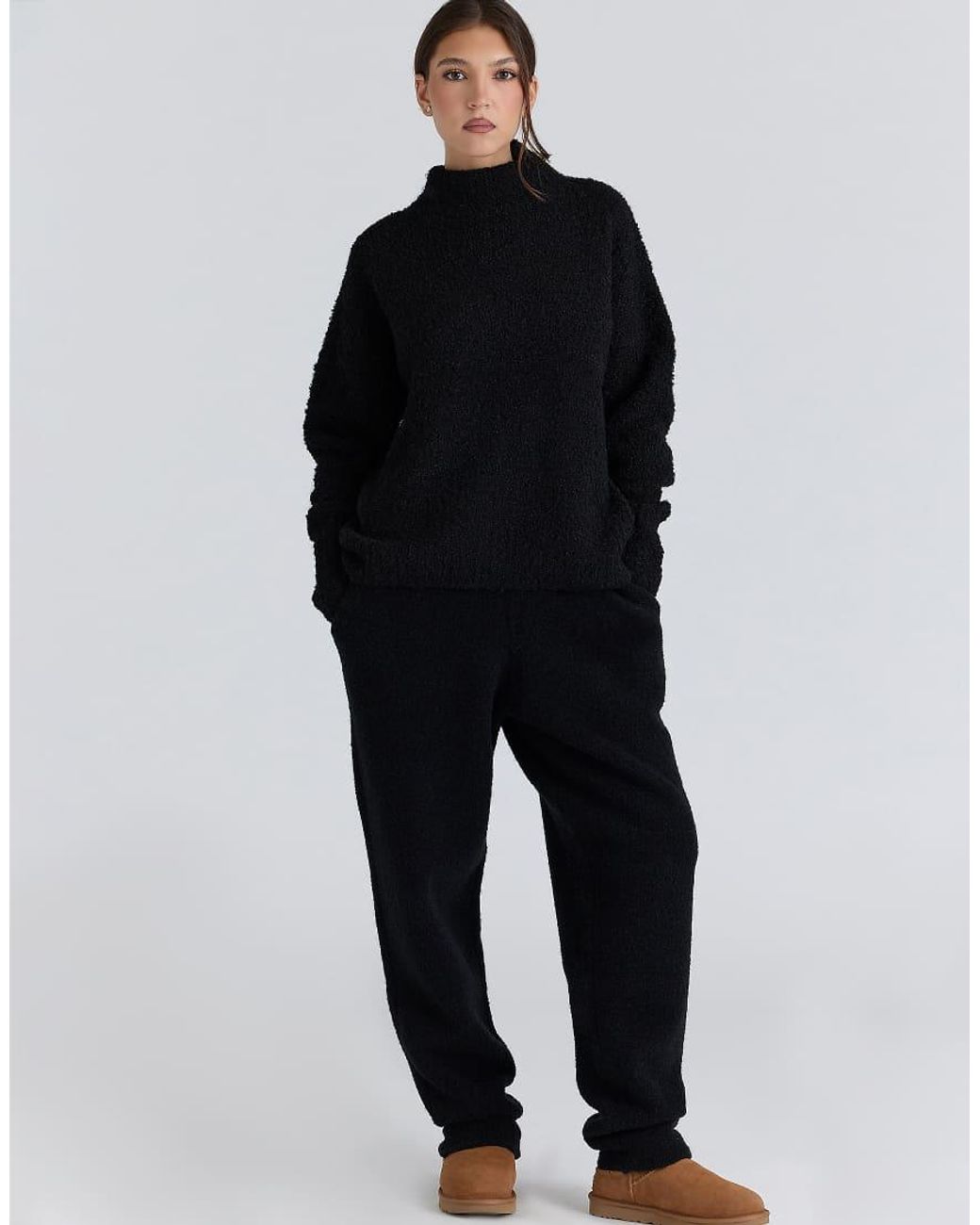 House Of Cb Blue Brooklyn Wool Boucle Knit Sweater