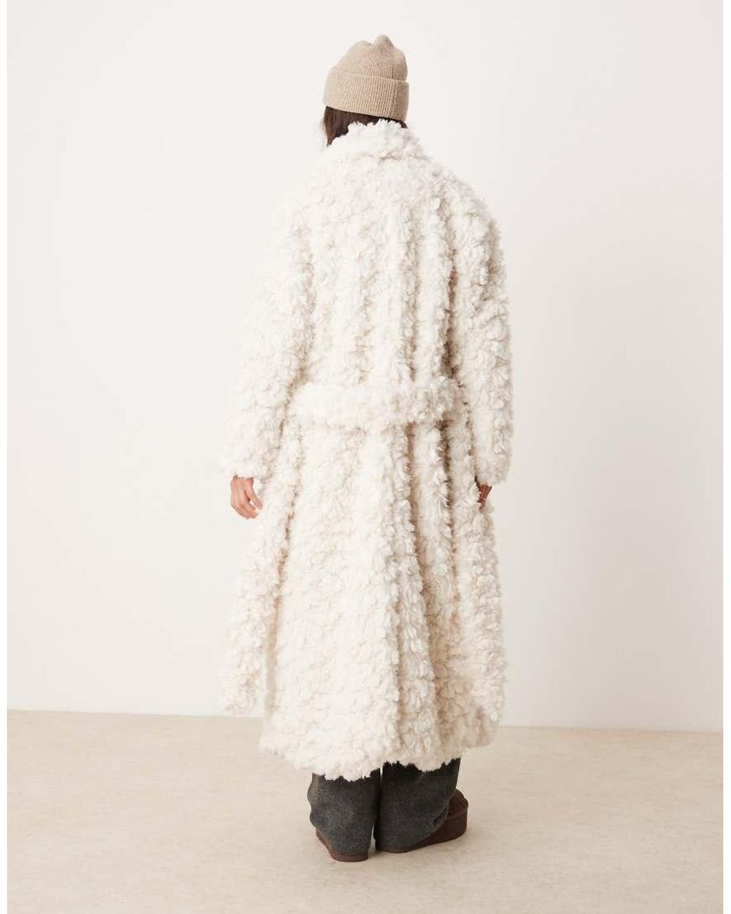 Glamorous Natural Cream Cloud Faux Fur Coat With Robe Tie