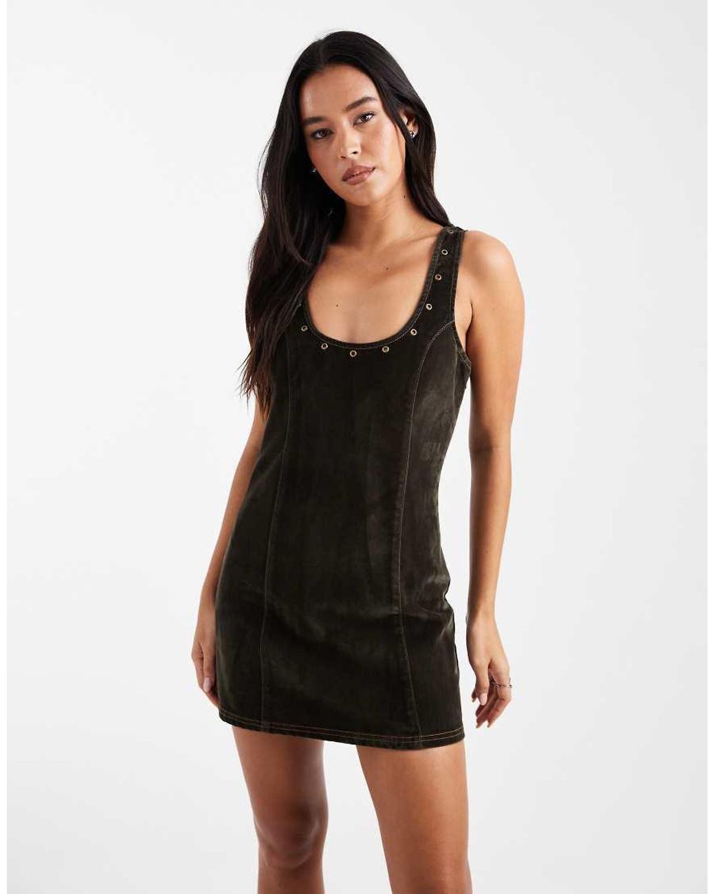 Collusion Black Flocked Denim Mini Dress With Studding