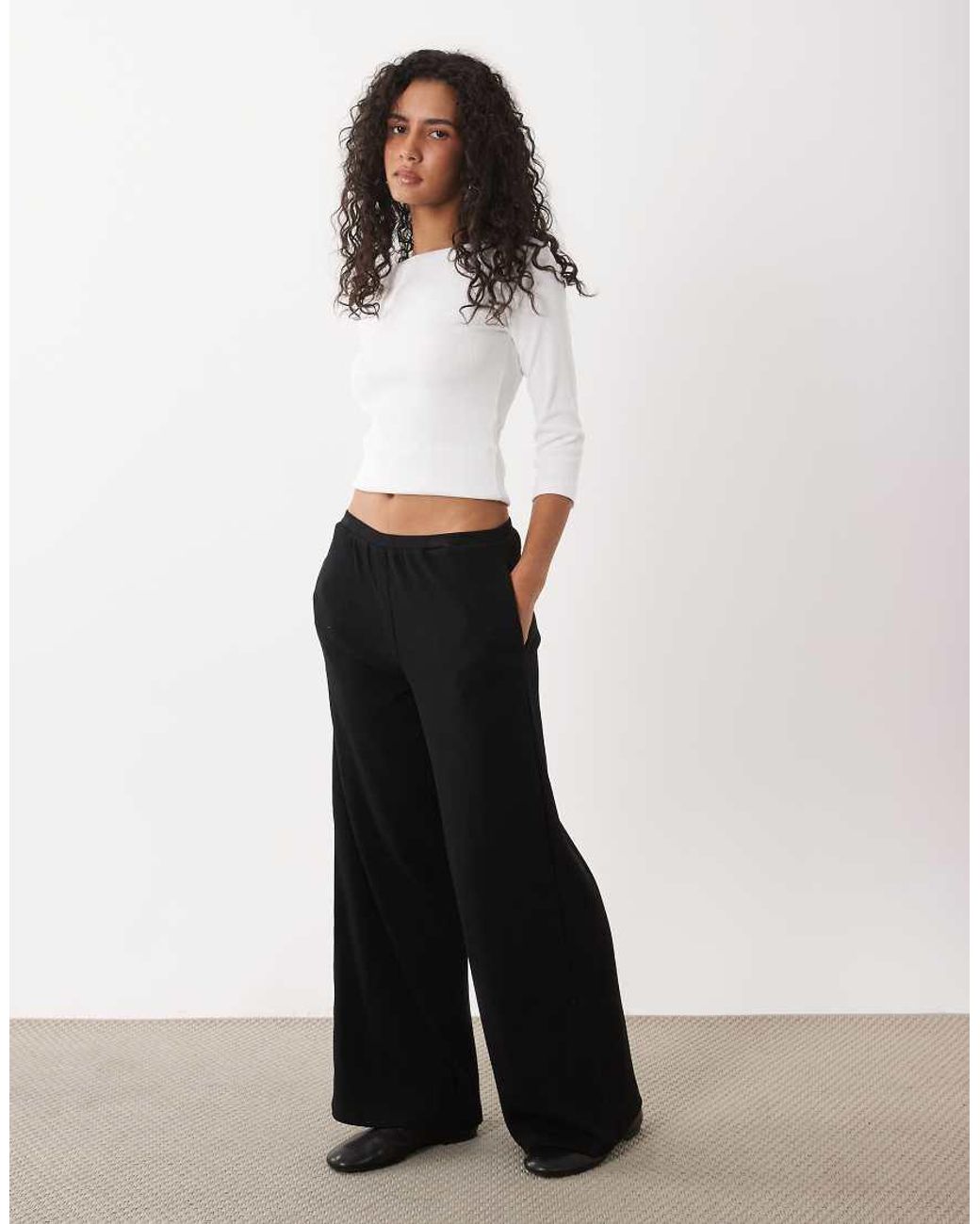4th & Reckless White Ribbed Wide Leg Pants
