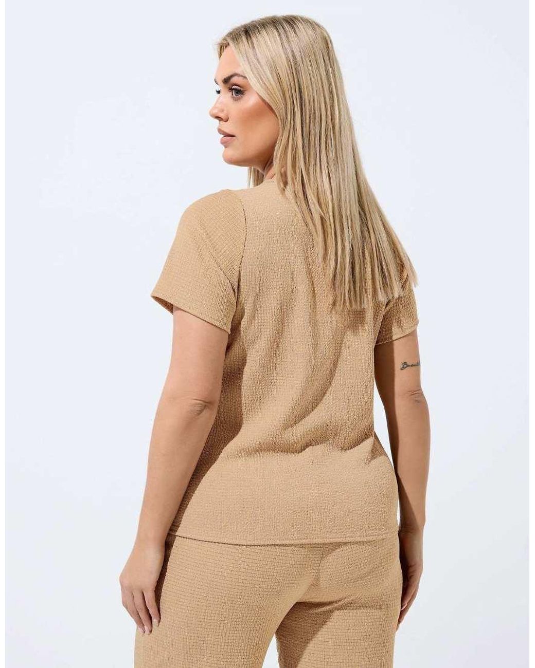 Yours Clothing Natural Crinkle Short Sleeve Top