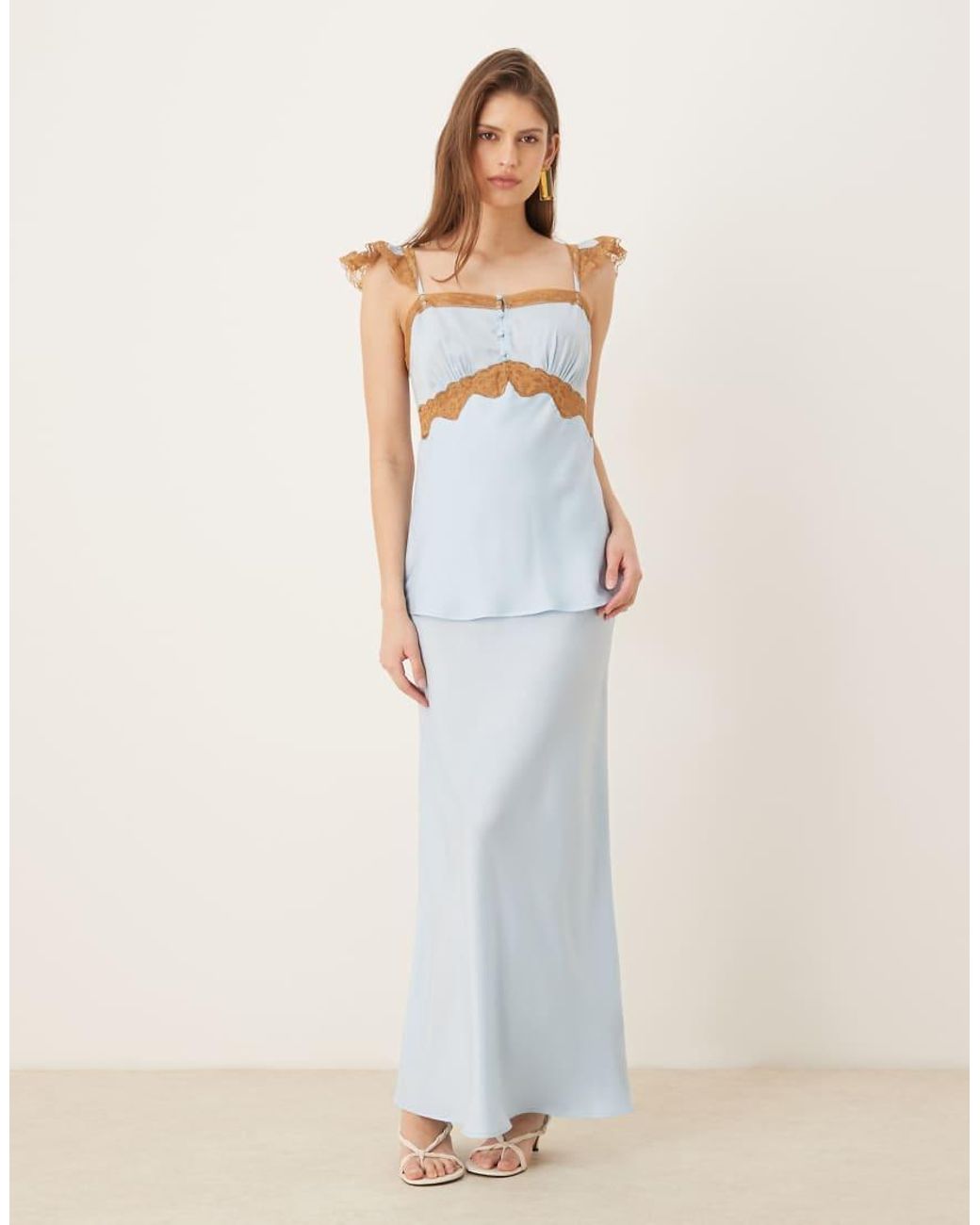 ASOS White Frill Sleeve Cami Overlay Satin Maxi Dress