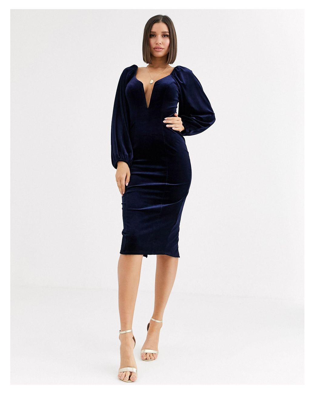 velvet balloon sleeve dress