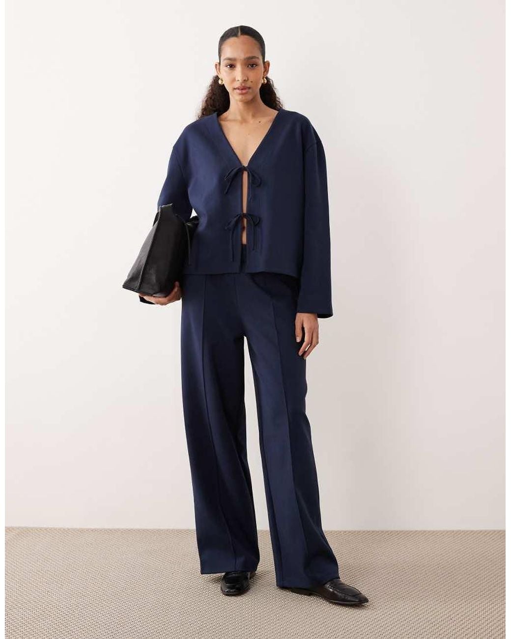 ASOS Blue Co-ord Interlock Oversized Top With Bow Tie Detail