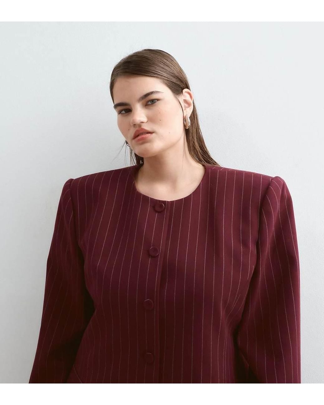 ARRANGE Red Curve Structu Blazer With Shoulder Pads