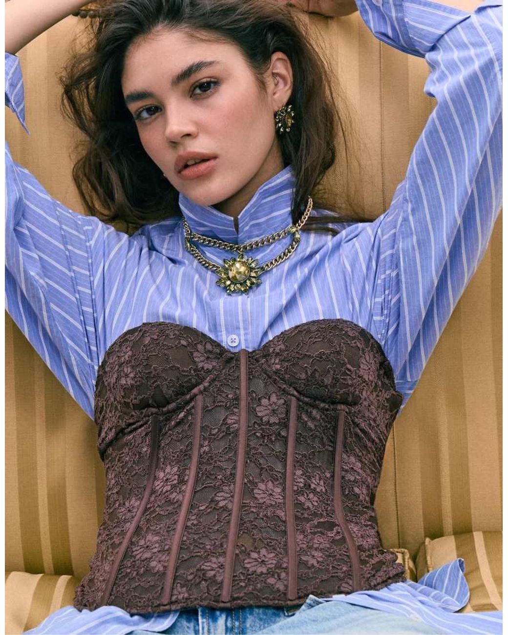 Stradivarius Metallic Jewelled Chain Necklace