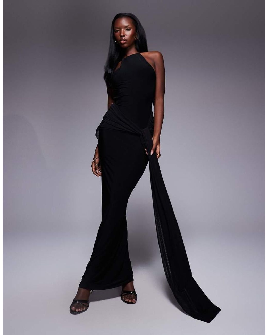 ASOS Blue High Neck Maxi Dress With Double Split