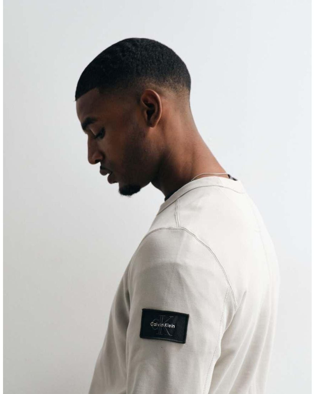 Calvin Klein White Terry Badge Sweatshirt for men