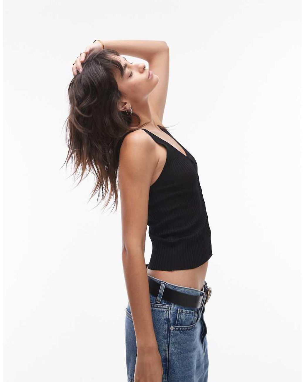 Camiseta Negra De Tirantes Con Botones De de Mango de color Negro Lyst