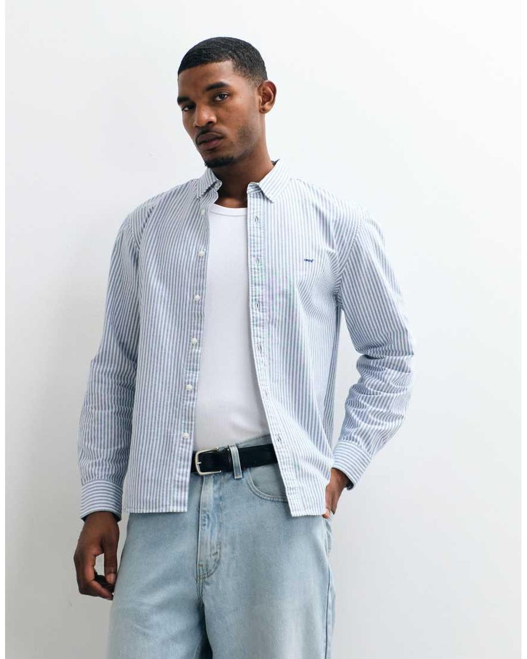 Levi's White Authentic Tonal Logo Button Down Stripe Oxford Shirt for men