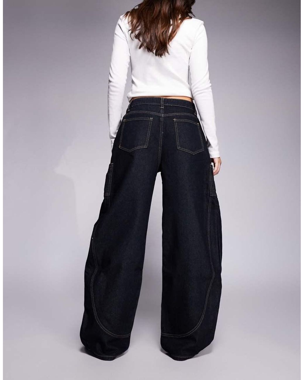 Edikted Blue Aden Contrast Stitch Barrel Jeans