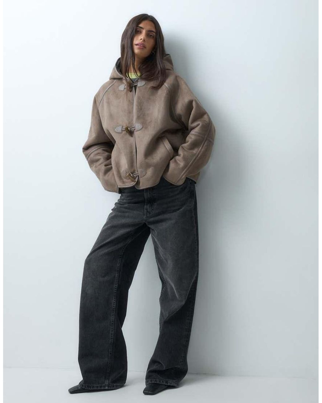 ASOS Brown Hooded Borg Jacket With toggles