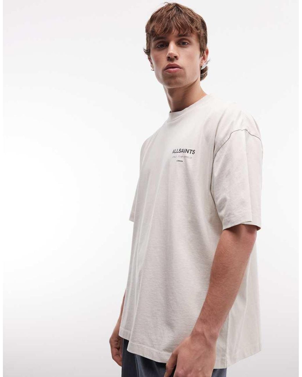 AllSaints Natural Underground Logo T-Shirt With Back Print for men