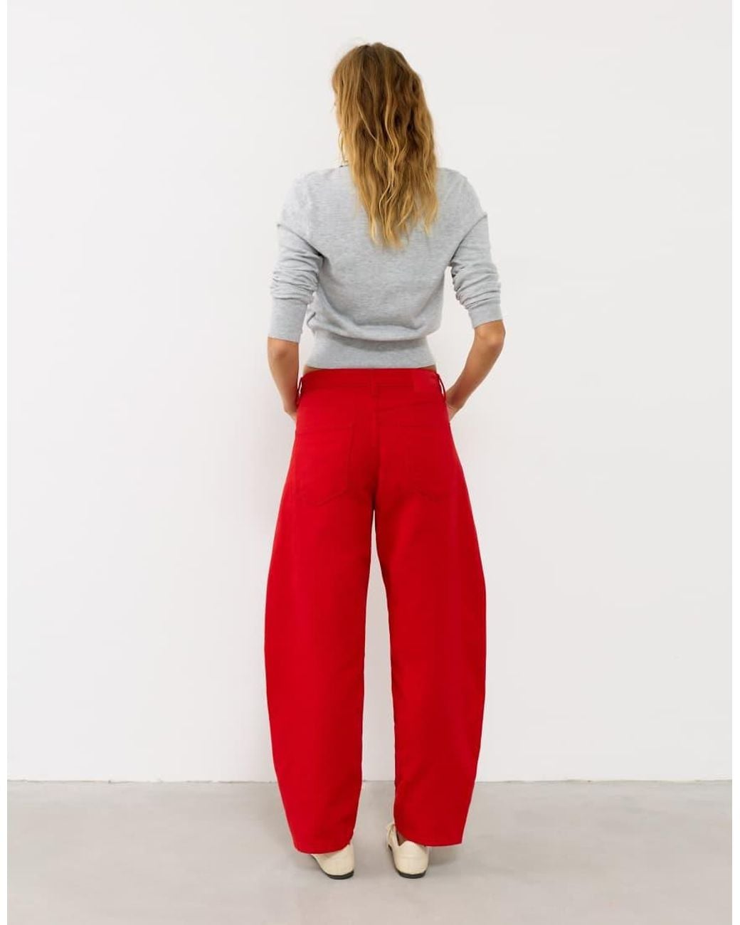 Pull&Bear Red Low-Rise Barrel Jeans