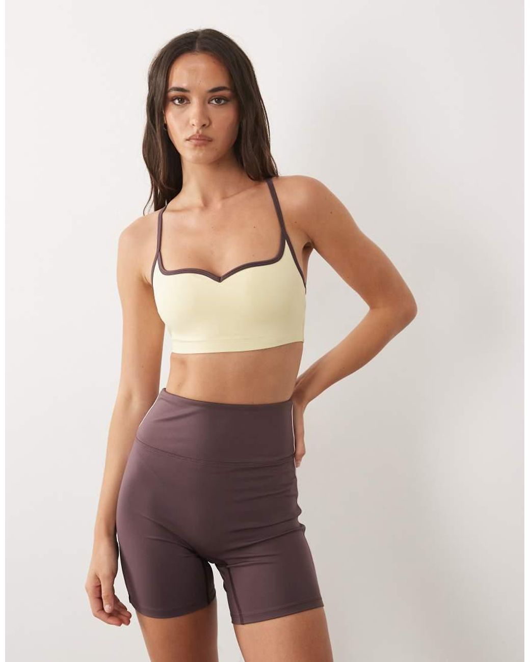 4505 Brown Active Sweetheart Neckline Light Support Sports Bra With Adjustable Straps