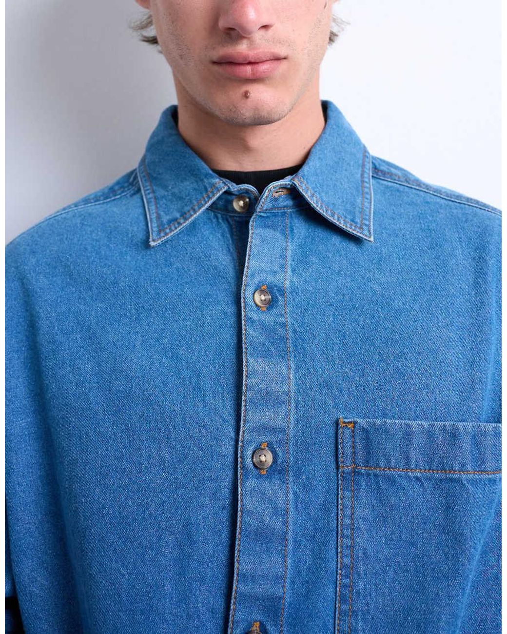 Topman Blue Regular Fit Denim Overshirt for men
